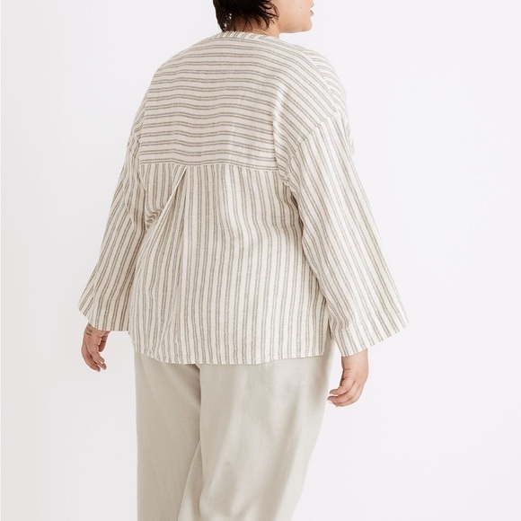 Madewell Linen Blend Lakeline Popover Shirt  NF313 Hester Stripe Cream Green XS - Picture 3 of 6